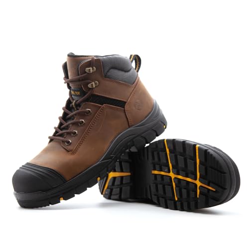 Men's Work Boots, Crazy Horse Leather, Steel Toes Mens Work Shoes, Non Slip Lace Up Protective Shoes, 6 Inch, Anti-Smashing,Anti-Fatigue (AT508, Brown)4