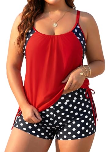 Image of Holipick Plus Size Tankini Swimsuits for Women Two Piece Tummy Control Bathing Suit Blouson Tankini Top with Shorts