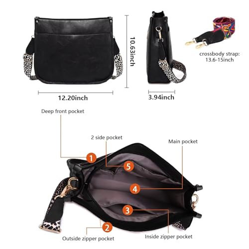 Image of AUYOCO Vegan Leather Crossbody Bags for Women, Crossbody Purse with Guitar Strap Zipped Pockets Handbag Shoulder Bag
