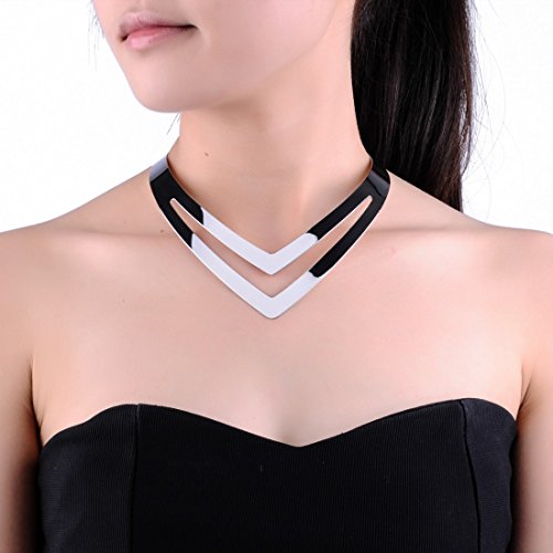 Jerollin Women Stainless Steel Silver Statement Necklace Open African Jewelry Necklace2