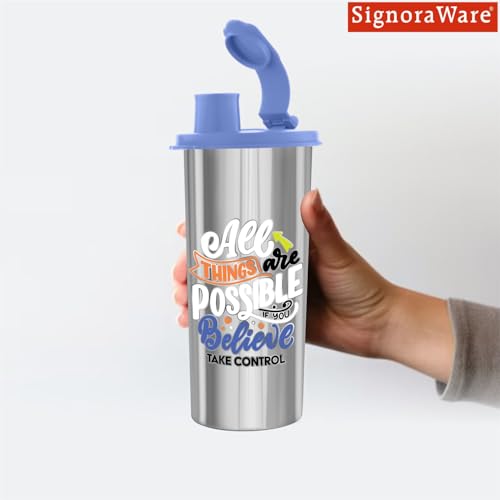 Image of SignoraWare Jumbo Stylish Stainless Steel Sipper | Airtight & Leakproof Lid | Easy to Clean & Carry | Ideal for Kids, Office, Gym, Travel, School & Outdoor Use (500ml | Blue)