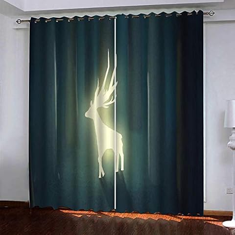 Blackout Curtains Eyelet Super Soft Thermal Insulated Bedroom Curtains Blackout Eyelet Curtains for Living Room - Forest Glowing Elk 200 X 160 CM(W x L) Cover