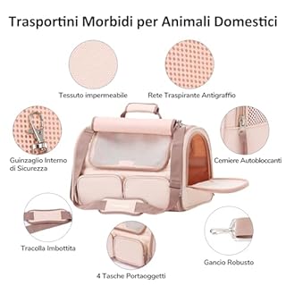 FUKUMARU Trasportino Per Cani e Gatti,Borsa Approvato Per Il Trasporto Aereo,Trasportino Pieghevole Per Animale Domestico Taglia Piccola Fino a 7 kg, Traspirante, Rosa