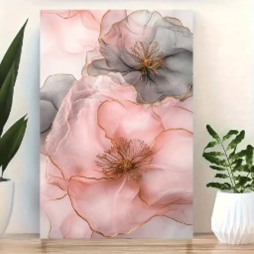 Peinture florale grand format pour decoration salon moderne et chaleureux