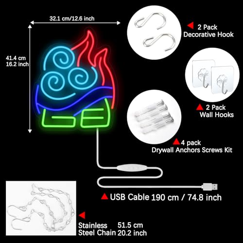 Image of GTOTd Cute Cartoon Anime Wall Art Lamp Led Neon Sign.Classroom Bedroom Kids Game Room Decor Gifts Merch Party Supplies for Wall Decorative Acrylic USB Powered Night Light Living Room Shop Bar