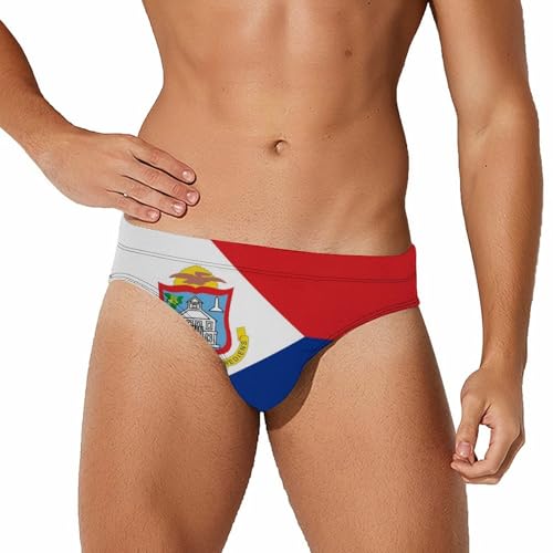 Flag of Sint Maarten Swimming Trunks for Men Soft Stretch Brief Swim Bikini Shorts Sexy Underwear Quick Dry Swimwear