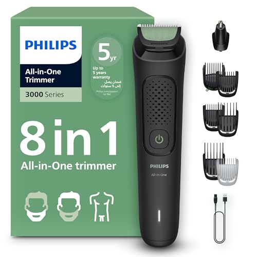 Image of Philips 8-in-1 Multi Grooming Kit MG3940 /15 | Beard, hair & nose trim | Adjustable 3-7 mm comb + hair & body combs | 70 min cordless | Washable attachments | USB-A charging | Pouch