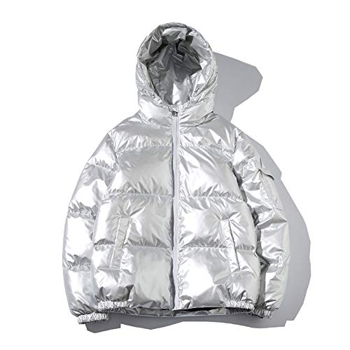 Enhome Chaqueta con Capucha Hombre, Otoño e Invierno Calentar Talla Grande Cierre de Cremallera Chaquetón Bolsillo con Cremallera Poliéster Abrigo Estilo Diario (Plata,XL)