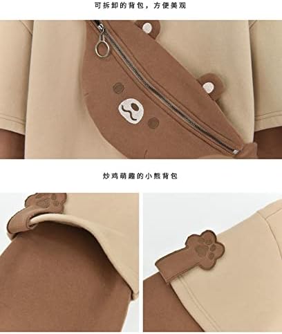 Womens Girls Brown Bear Hoodie Long Sleeve Sweatshirts Cute Pattern Print Kawaii Patchwork Shirts - Image 4