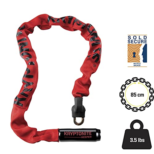 Image of Kryptonite Keeper 785 Bike Chain Lock, 2.8 Feet Long Heavy Duty Anti-Theft Bicycle Chain Lock with Keys for Bike, Motorcycle, Scooter, Bicycle, Door, Gate, Fence,Red, 33.5 Inch (Pack of 5)