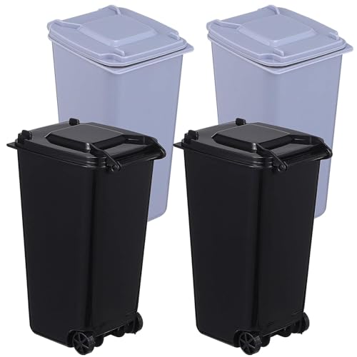 Image of Wensmy 4pcs Office Desktop Trash Can Desktop Mini Trash Bin Plastic Desk Garbage Bin Curbside Trash Bin Pencil Pen Cup Holder with Lips & Wheels for Home Office (Light Blue+Black)