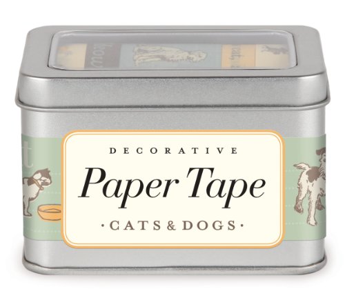 Cavallini Vintage Cats and Dogs Decorative Paper Tape with 5 Assorted Paper Tape Rolls