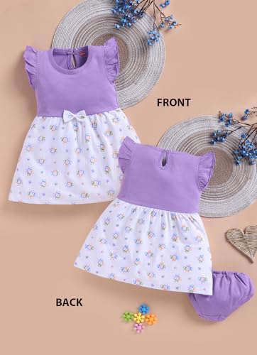 Image of LuvLap Baby Girls Regular Fit 100% Cotton Half Sleeve Girls Knee Length Frock Pack of 3