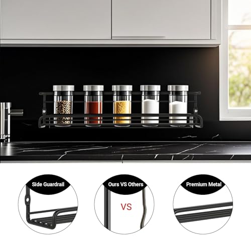 Wall Spice Rack – 4 Metal Spice Organiser – No Drilling – Self-Adhesive Spice Rack – Con 8 Self-Adhesive and Screws for Spice Jars – Hanging for Kitchen Rack - immagine 6