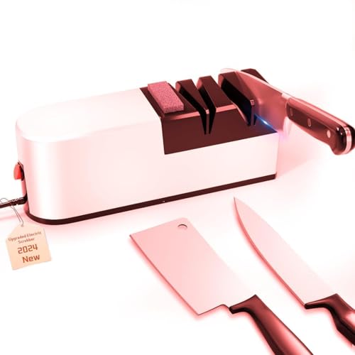 Electric Knife Sharpener 5 in 1 Knife Sharpening System with Straight Blade Professional Diamond Knife Sharpener for Rough Sharpening Repair and Sharpening of Knives (Light White)