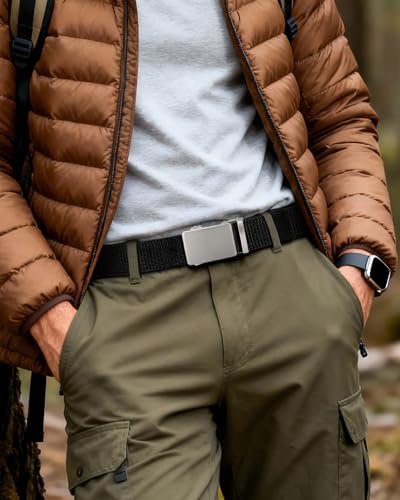 Image of CHAOREN 1.5 inch Nylon Ratchet Belts for Men - Adjustable Casual Work Belt with Slide Buckle - Trim to Fit