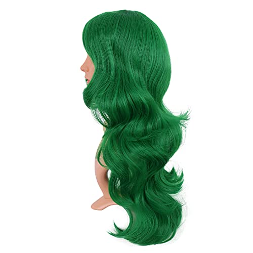 Image of MapofBeauty 24 Inch Long Wavy Side Bangs Anime Cosplay Wig, Grass Green | 60 cm Synthetic Fiber Wig, Women, Charming, Party