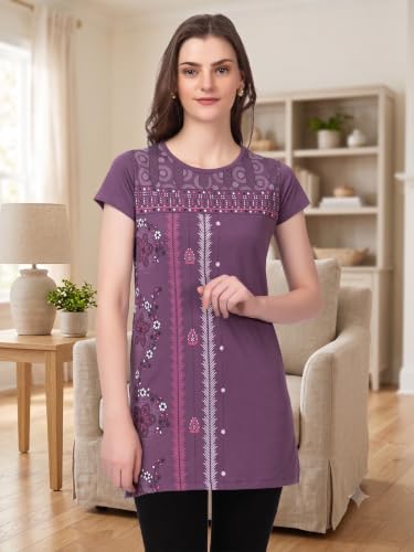 Image of Women Printed Cotton Tshirt with Side Slits & Pocket
