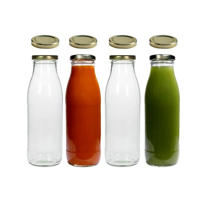 Lots De Bouteilles En Verre Lot De 4 Bouteilles En Verre 500ml Avec Bouchons Argentés | Idéales Pour Lait, Jus Et Sauces Pichet Lait Maternel