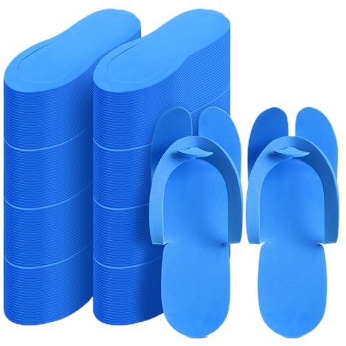 JaGely 100 Pairs Disposable Pedicure Slippers Bulk 3 mm EVA Disposable Flip Flops Kit Spa Pedicure Sandals Guest Slippers Spa for Adult Foot Nail Salon Party Supplies Travel Hotels Home (Blue)