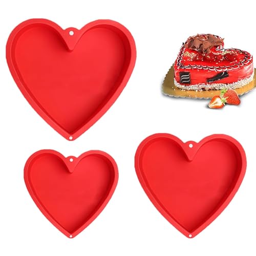FUYTSUO 3 Pièce Moule Coeur Silicone, Moule a Gateau Coeur, Moule Silicone Patisserie Coeur, Moule en Forme de Coeur pour Une Utilisation Quotidienne en Pâtisserie (3 Tailles au Choix)