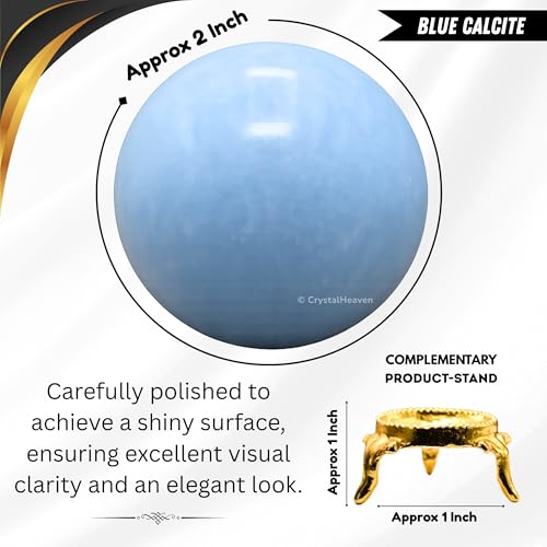 Image of Certified Blue Calcite Crystal Ball for Meditation - Premium Crystal Vastu Items for Home and Feng Shui Items for Good Luck - Ideal for Pooja Supplies and Spiritual Practices (2 inch Inch)