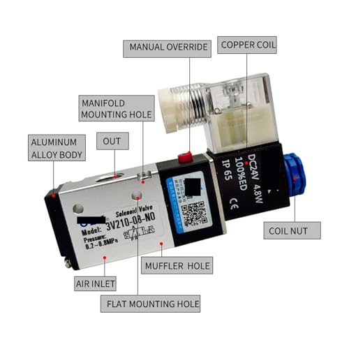 Válvula solenoide 3V210-08 NO AC110V neumática de 3 vías y 2 posiciones para control de aire de gas 6