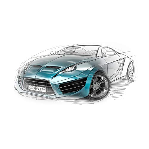 Art mural de croquis de voiture bleu pour salon avec ce grand tirage sur toile 120x60 cm