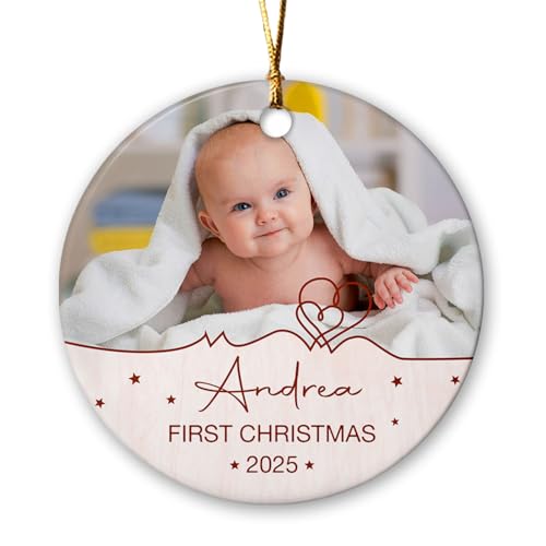 Custom Baby First Christmas Ceramic Ornament 2025, Customized New Baby Gift for New Parents, Photo Baby's 1st Xmas Keepsake, Personalised Xmas Baby Ornament, Personalized Name Newborn Baby Ornament