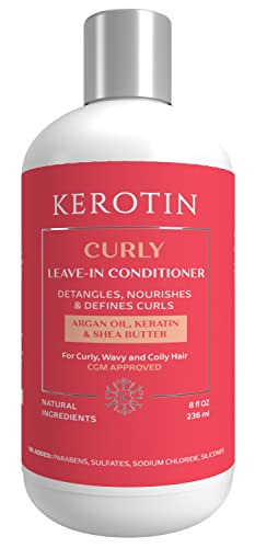 Kerotin Leave-In Conditioner - Curl And Wavy Hair - Detangler, Moisturizing And Anti-Frizz . Curly Girl Method Approved Cream With Argan Oil And Naturalbutter. Free Of Sulfate And Artificial Fragrances. #TOP26