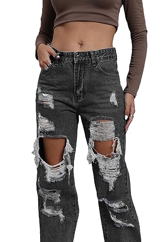 Women's Pink Ripped High Waisted Jeans - Distressed Straight Leg Y2K Pants - Size M (Long Inseam)2