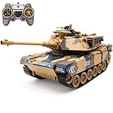QuirkyGlee 1:18 Scale Remote Control Army Tank - US M1A2 Battle RC Tank Model Toys for Adults - 15 Channel Full Function Military Toy with 360 Degree Rotating Turret Smoke Light Sound