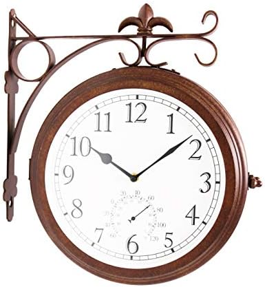 Bestime Double Sided Wall Clock Wrought Iron, Metal, Quiet, Easy Read Two Faces Retro Station Clock Antique Hanging Clocks for Garden Home Décor Indoor Outdoor Living Room Study Wall Decoration