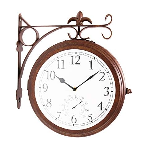 Bestime Double Sided Wall Clock Wrought Iron, Metal, Quiet, Easy Read Two Faces Retro Station Clock Antique Hanging Clocks for Garden Home Décor Indoor Outdoor Living Room Study Wall Decoration Cover
