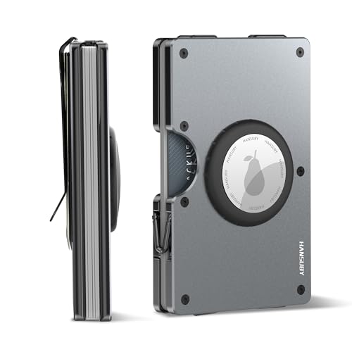 AirTag Wallet for Men, Minimalist Metal Wallets with Money Clip Removable, Front Pocket Aluminum Air Tag Holder, Slim RFID Blocking Credit Card Case, Mens Team Business Gifts, Matte Gray