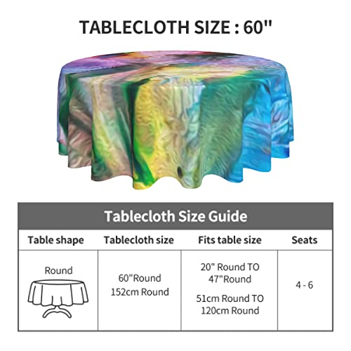 Art Abstract Bright Rainbow Oil Pattern Tablecloth, Abstract Art Rainbow Border Print Easy Care Fabric Tablecloth, 60” For Dinner Table Decor #TOP4