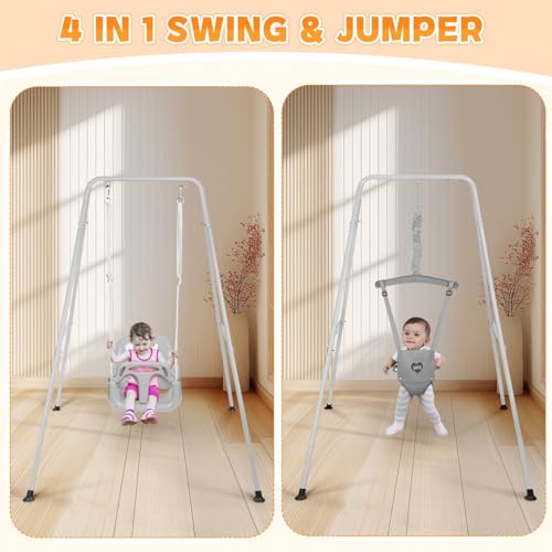 Image of 4-in-1 Toddler Swing Set & Baby Jumper and Bouncer for Toddlers | Foldable Baby Swing Stand for Outdoor /Indoor Play, Easy to Assemble and Store for Ages 6 Months to 10 Years Old