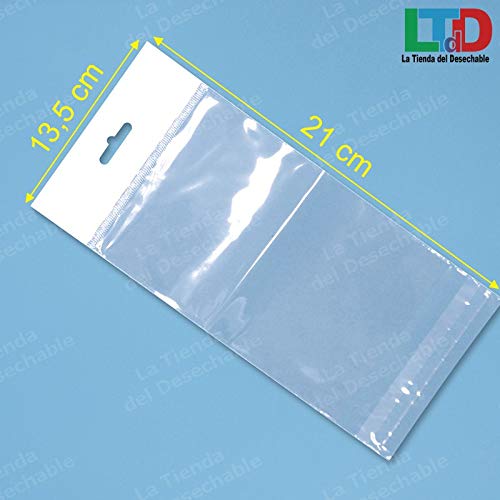 La Tienda del Desechable 100 Bolsa BOPP con Solapa y Euro Taladro (135X210 mm)