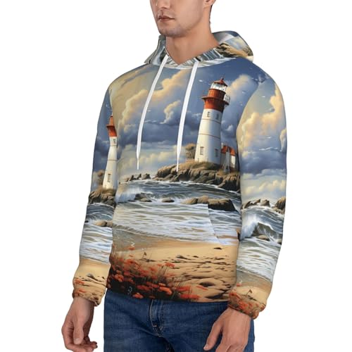 Men's Fleece Pullover Hoodie Long Sleeve Hooded Sea Lighthouse Sandbeach Sweatshirt Casual Shirts With Pockets3