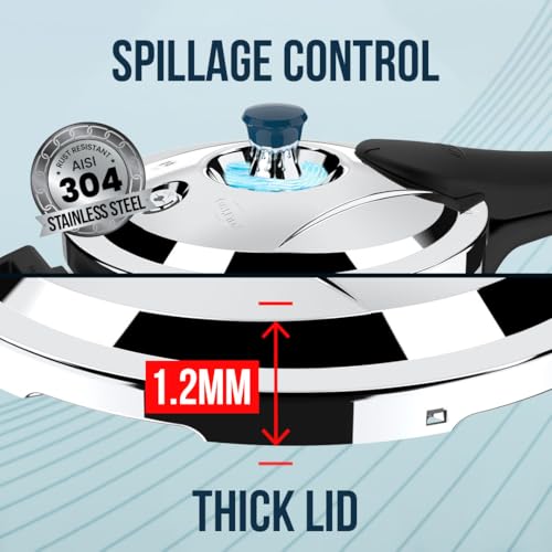 Image of ULTRA Duracook Triply 1.5 L Pressure Cooker | AISI 304 Food Grade Stainless Steel Cooker, Froth Collector, Solid Bakelite Handles, Induction Compatible, Broad Base, 5 Years Warranty