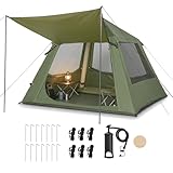 VINGLI Inflatable Camping Tent, All-Weather Inflatable Hot Tents with Pump, Blow Up Tent for Camping with Mesh Doors & Windows, Inflatable Air Tents for Camping Adult (Dark Green, 2-4 Person)