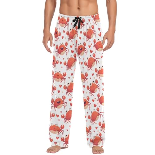 Men's Pajama Pants Cute Red Crabs Hearts Pajama Pants for Men PJs Bottoms Drawstring Pockets Sleep Lounge Pants S