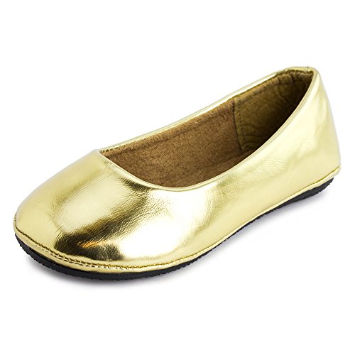 Kali Footwear Girl's Pala Jr. Round Toe Ballet Flat (Gold, 3)
