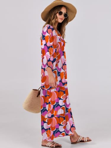 Image of ANRABESS Womens Boho Floral 3 /4 Puff Sleeve Maxi Dress