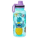 Silver Buffalo Disney Lilo and Stitch Pineapple Twist Spout Plastic Water Bottle with Stickers You Stick Yourself, 32 Ounces