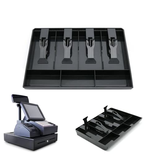 4 Grid Cash Register Tray Cashier With Clip Hotel Supermarket Coin Drawer Shop(Black) #TOP4