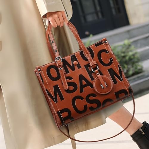 Travistar Handbags Purses for Women - Letter Embossed Crossbody Satchel Bag Leather Top-handle Handbag Shoulder Tote Purse2