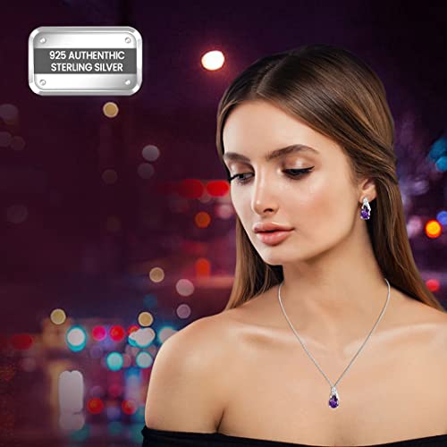 Shop Lc Wedding Costume Jewelry Set For Women Purple Amethyst Drop Earrings Bridal Necklace 925 Sterling Silver Stainless Steel Bridesmaid Gifts For Bride Size 20" Birthday Gifts #TOP1