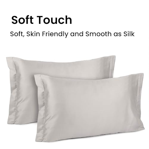 Image of Mush Bamboo Solid Pillow Cover Set of 2|400 TC|100% Bamboo Pillow Cover for Hair&Skin|Breathable,Silky Soft&Envelope Pillowcases for Hot Sleepers&Night Sweats|17 inchx27 inch (Silver Mist,King)