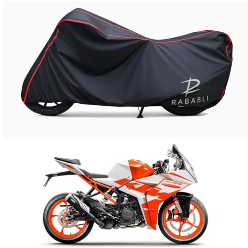 Image of Waterproof Bike Body Cover Compatible for | KTM RC 125 STD | Taffeta Fabric, Red Piping Design, Bottom Elastic Fit | Dustproof, Sun UV & Rain Protection for All Bikes